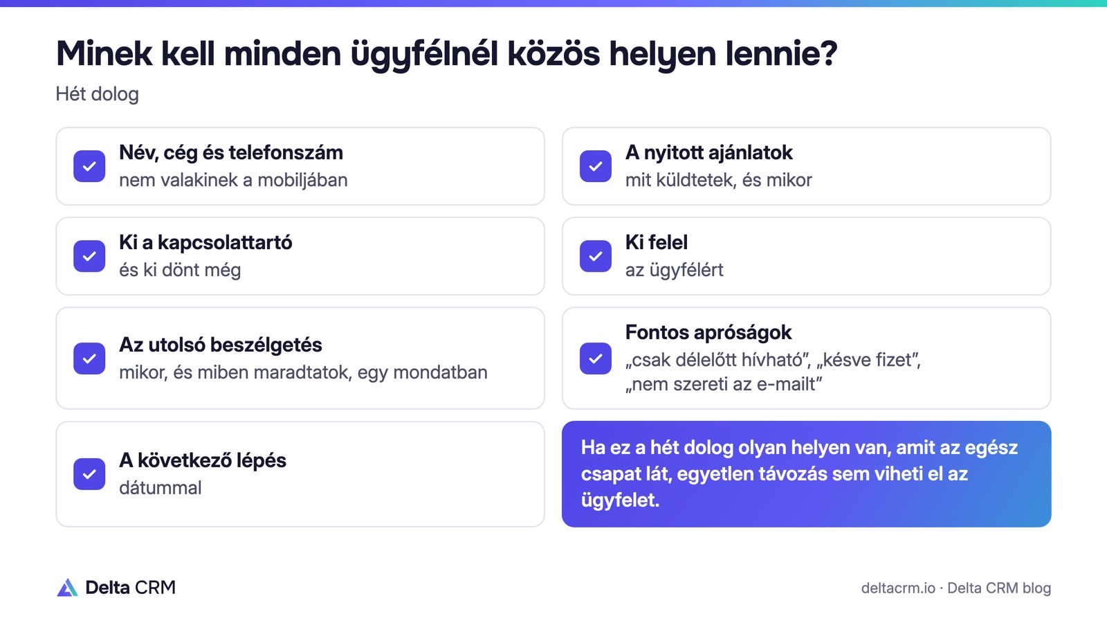 Mi legyen minden ügyfélnél közös helyen: hét dolog.
